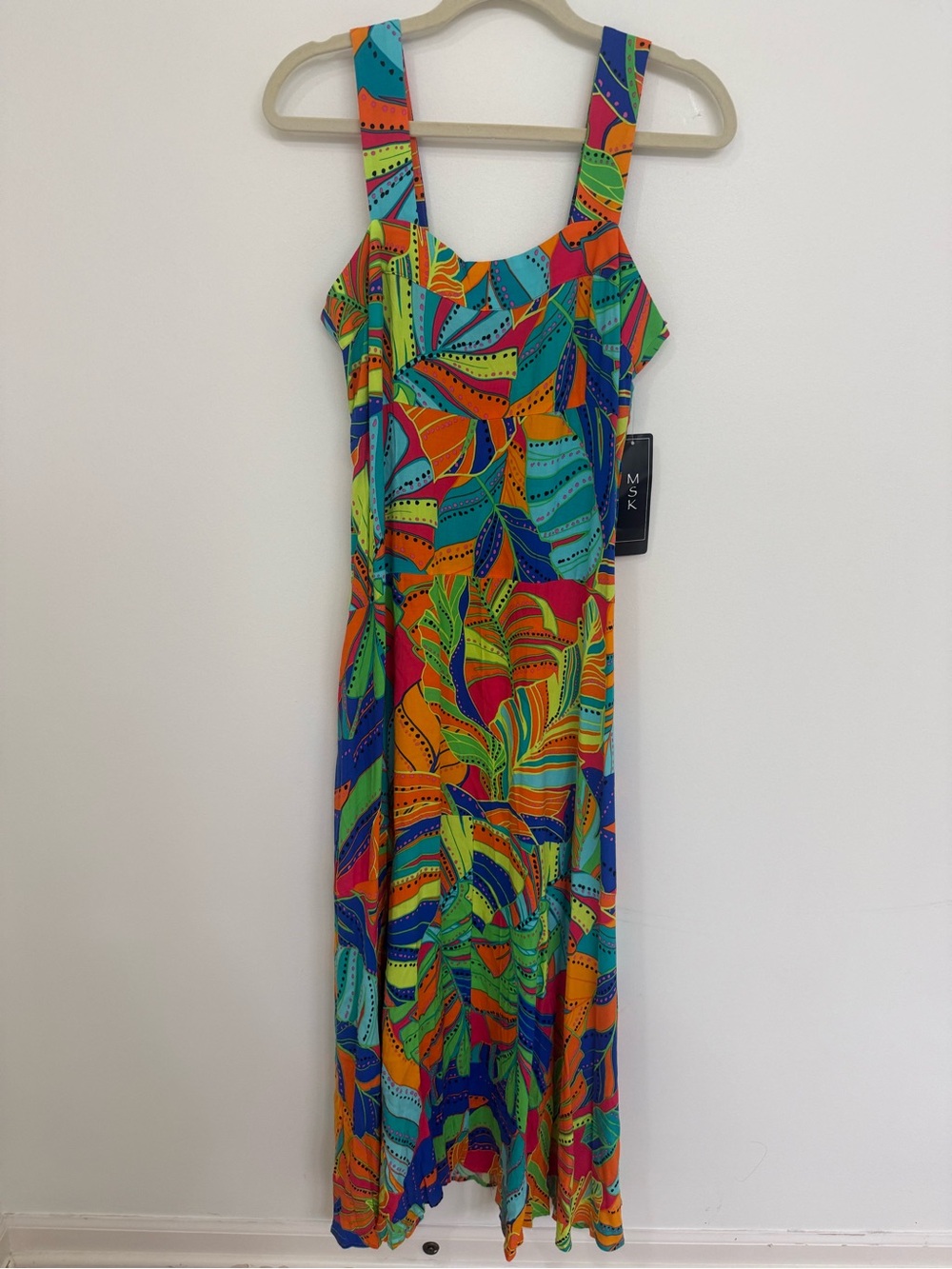MSK Multicolor Leaf-Print Maxi Dress size medium NWT
